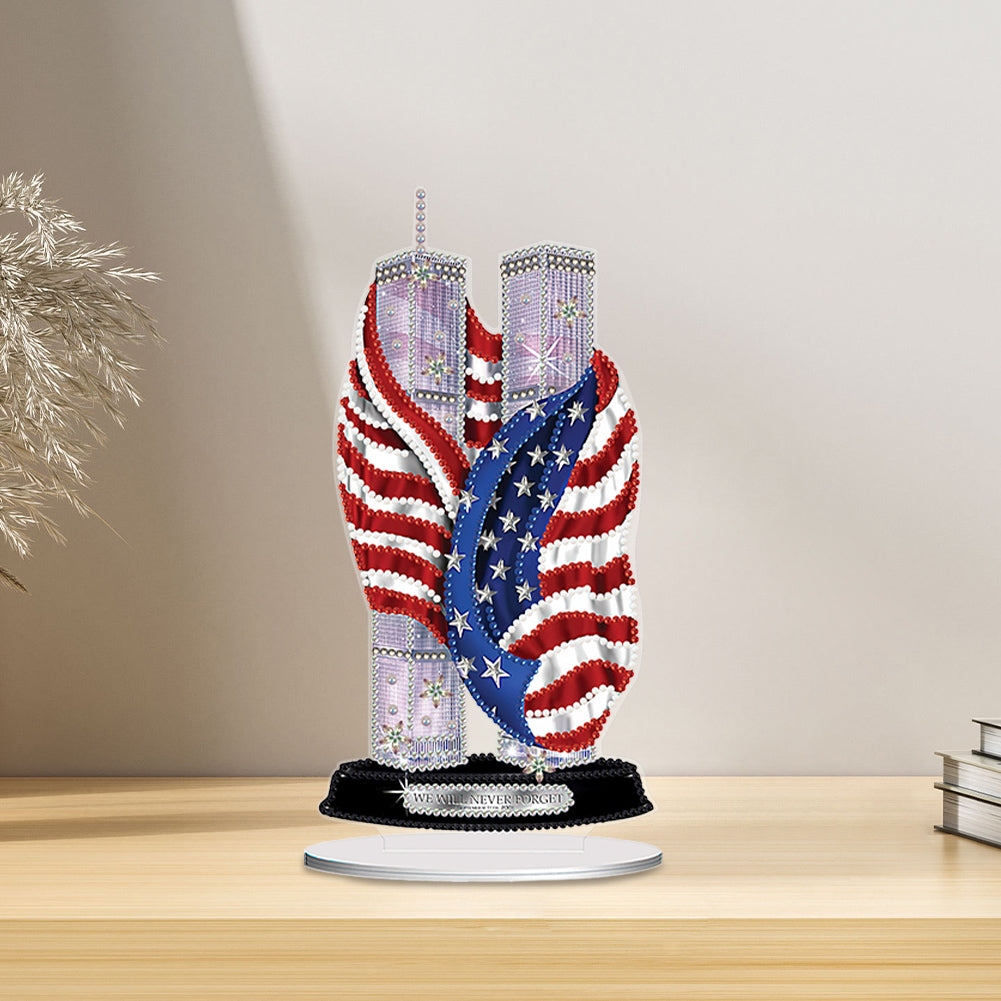 PVC Special Shaped America Twin Towers 5D DIY Diamond Art Tabletop Decorations