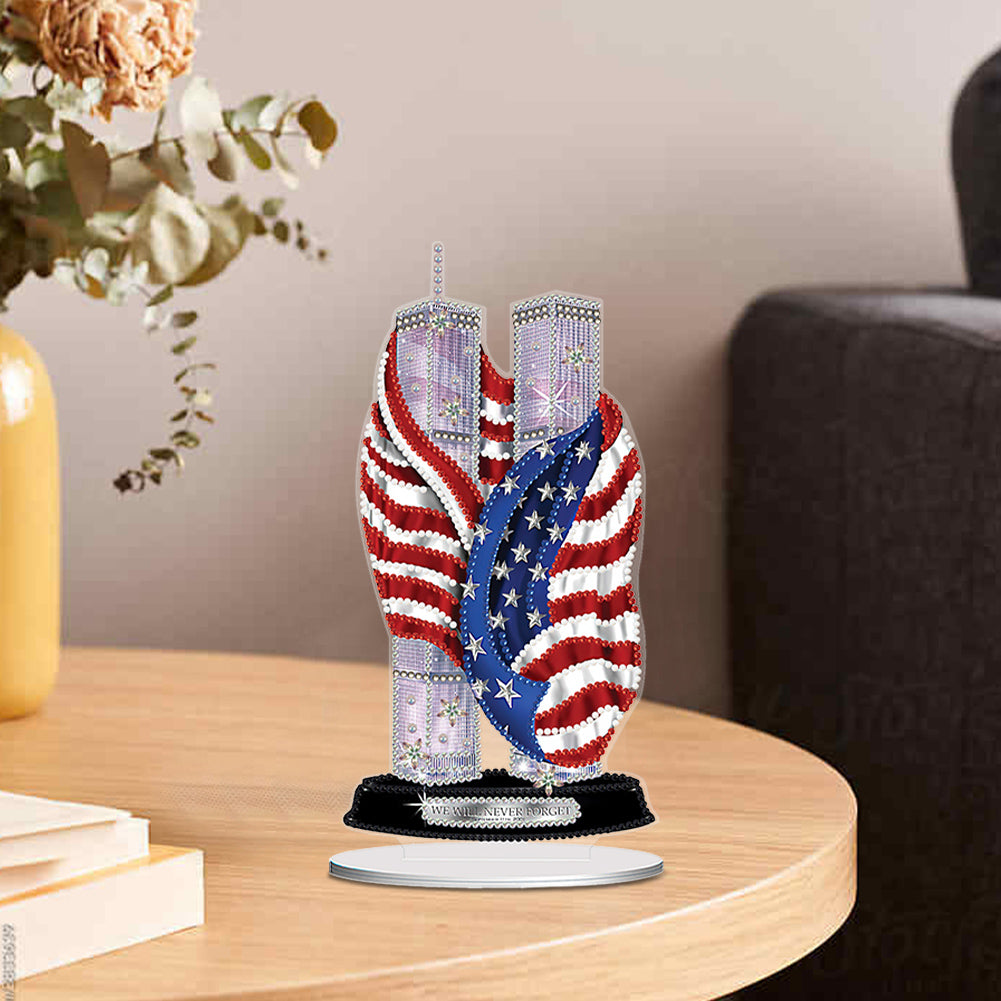 PVC Special Shaped America Twin Towers 5D DIY Diamond Art Tabletop Decorations