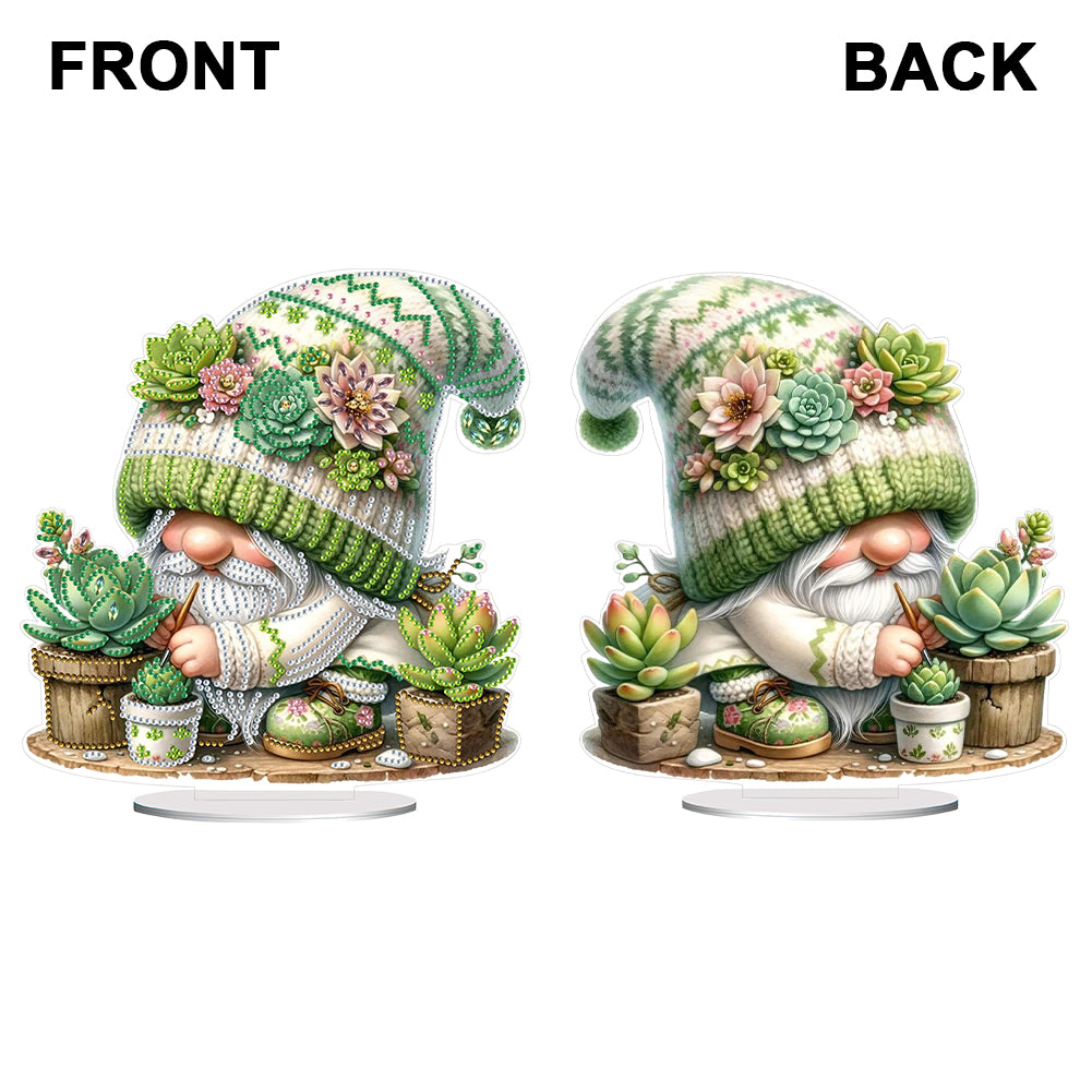 Gnome Double Sided Effect Diamond Painting Tabletop Ornaments(Succulent Gnome)