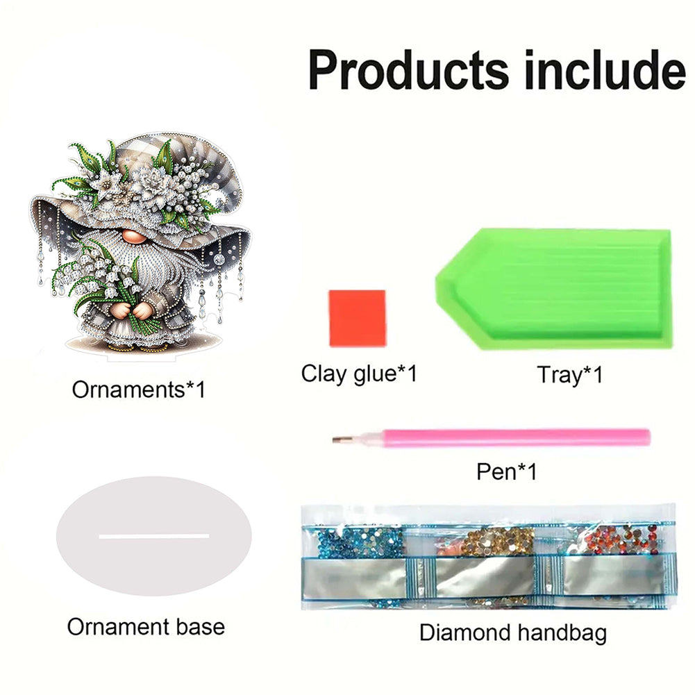 Gnome Double Sided Effect Diamond Painting Table Ornaments(Lily Of Valley Gnome)