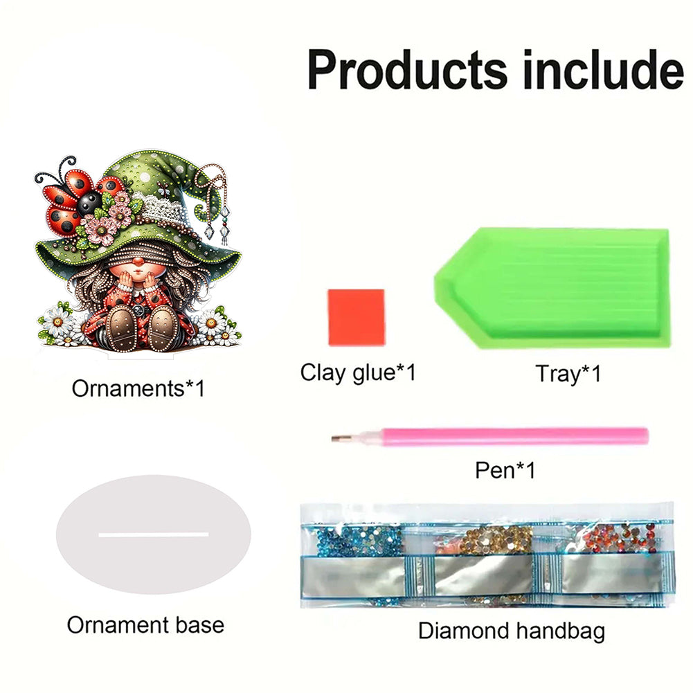 Gnome Double Sided Effect Diamond Painting Tabletop Ornaments Kit(Ladybug Gnome)