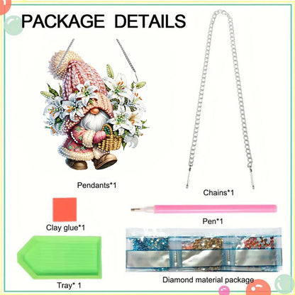 Acrylic Special Shaped Lily Bouquet Gnome Diamond Painting Hanging Decorations