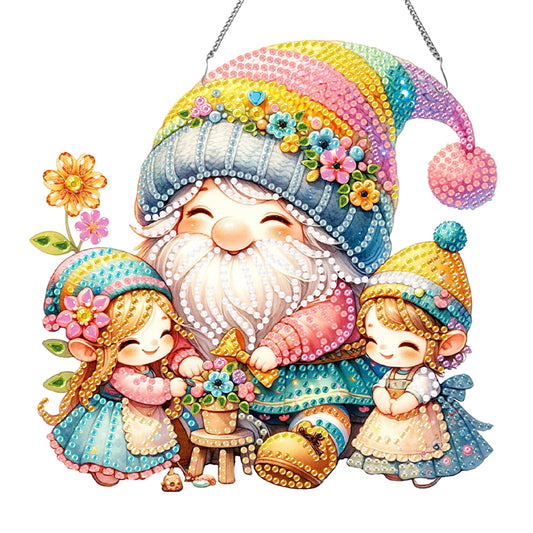 Acrylic Special Shaped Mothers Day Flower Gnome Diamond Painting Hanging Decor
