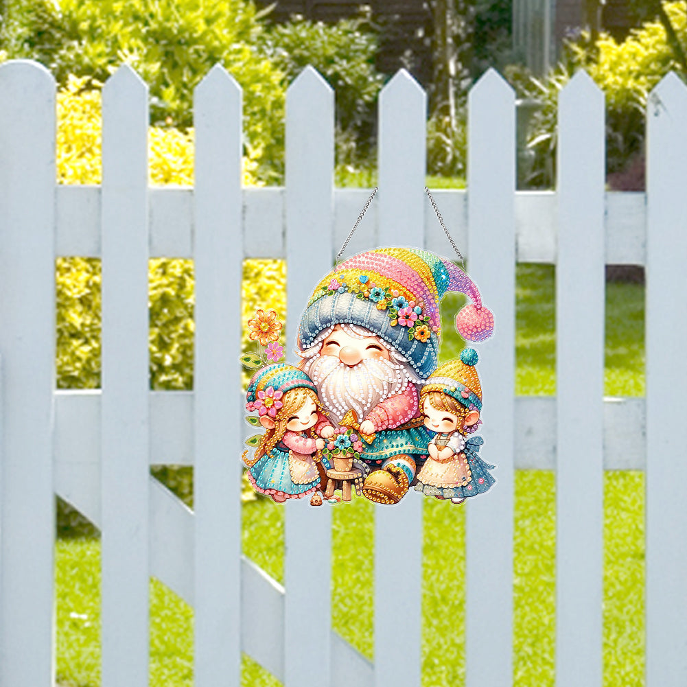 Acrylic Special Shaped Mothers Day Flower Gnome Diamond Painting Hanging Decor
