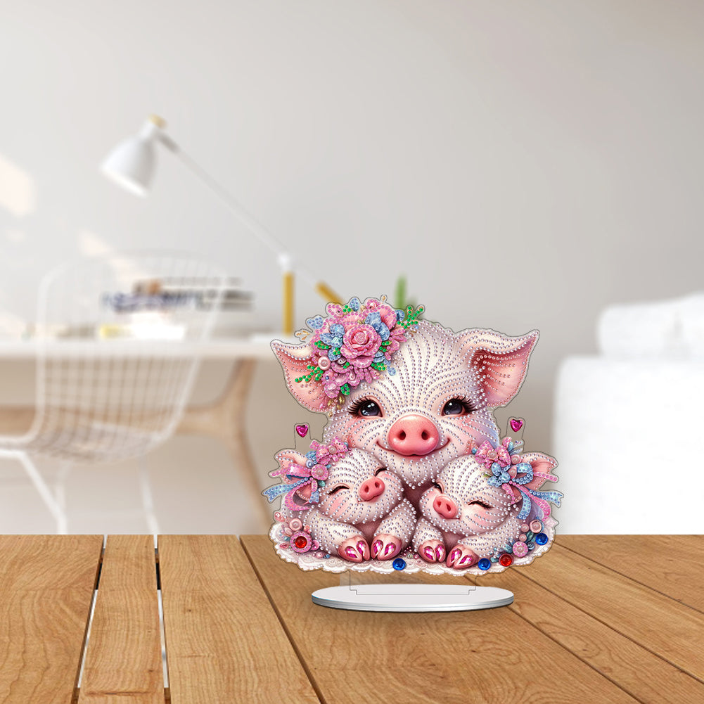 Double Side Special Shaped Cartoon Pig Diamond Painting Desktop Decorations