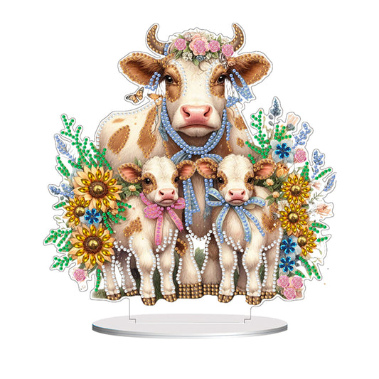 Double Side Special Shaped Cartoon Milk Cow Diamond Painting Desktop Decoration