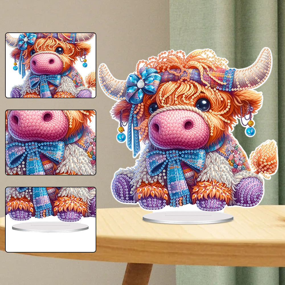 Acrylic Special Shaped Needle Highland Cattle 5D DIY Diamond Art Tabletop Decor