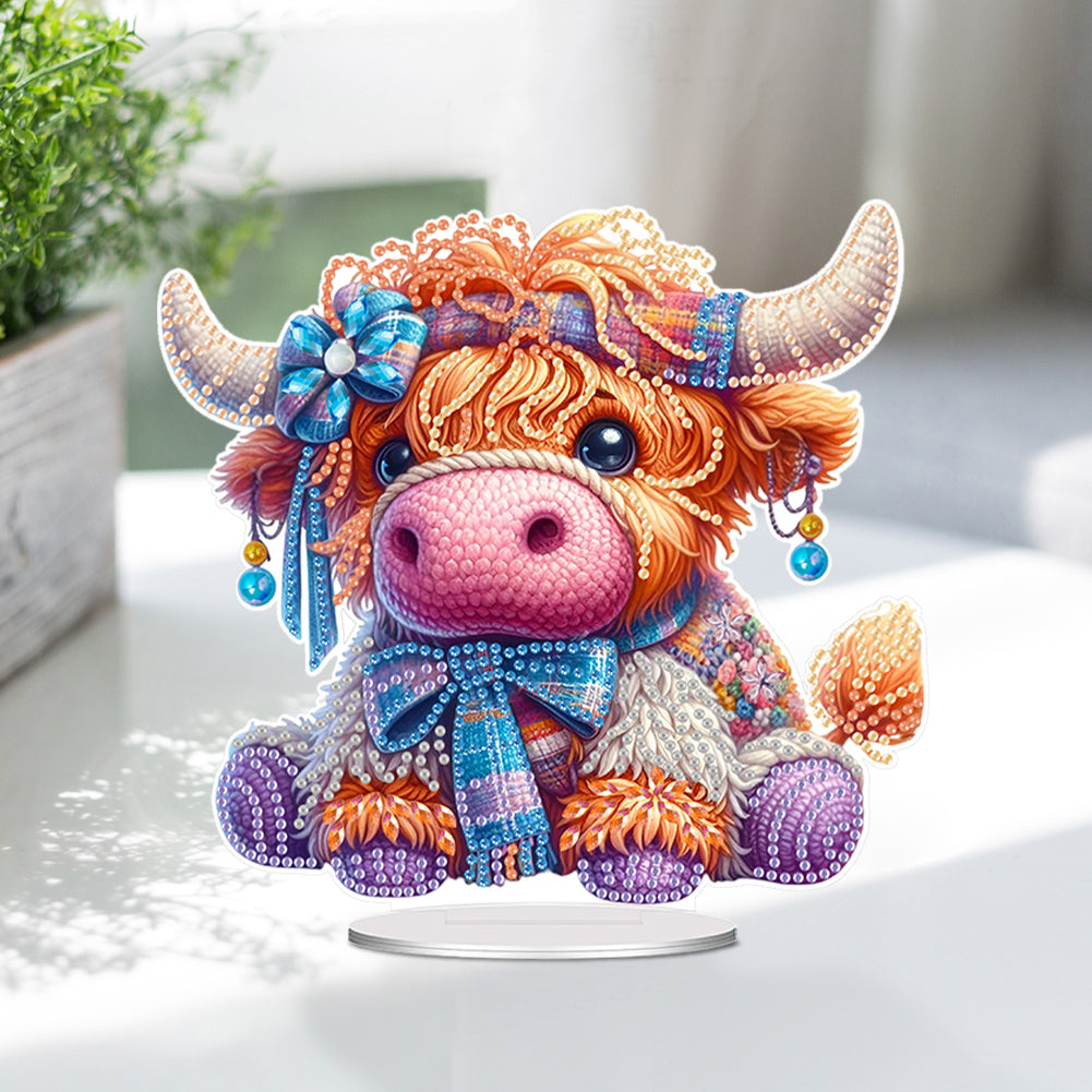 Acrylic Special Shaped Needle Highland Cattle 5D DIY Diamond Art Tabletop Decor