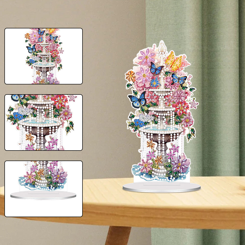 Acrylic Special Shaped Flower Fountain Table Top Diamond Painting Ornament Kits