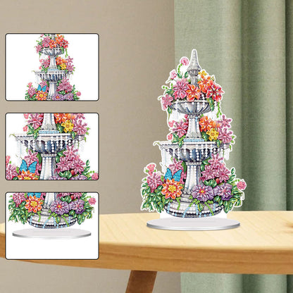 Acrylic Special Shaped Flower Fountain Table Top Diamond Painting Ornament Kits