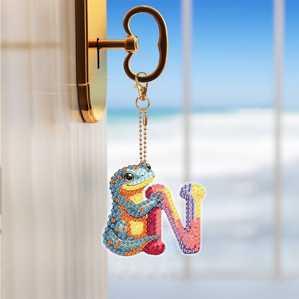 13Pcs Double Sided Special Shaped N-Z Letter Animal Diamond Art Keyring Decor