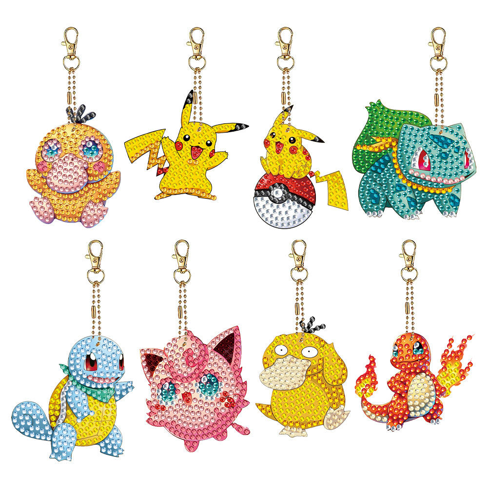 8Pcs Acrylic Double Sided Pokemon Diamond Painting Keychain for Beginners Adults