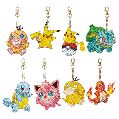 8Pcs Acrylic Double Sided Pokemon Diamond Painting Keychain for Beginners Adults