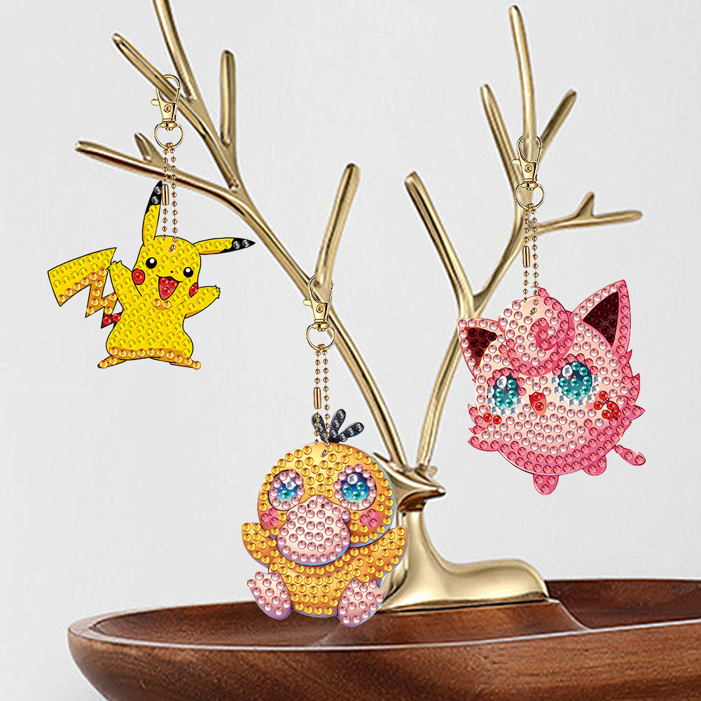 8Pcs Acrylic Double Sided Pokemon Diamond Painting Keychain for Beginners Adults