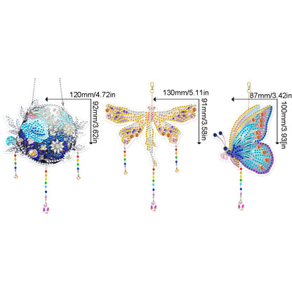 3Pcs Acrylic Double Sided Flower Animal Hanging Diamond Art Painting Suncatchers