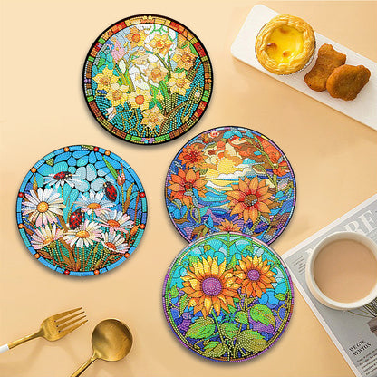 4Pcs Diamond Painting Coasters Bloom Flowers DIY Diamond Art Crafts Projects