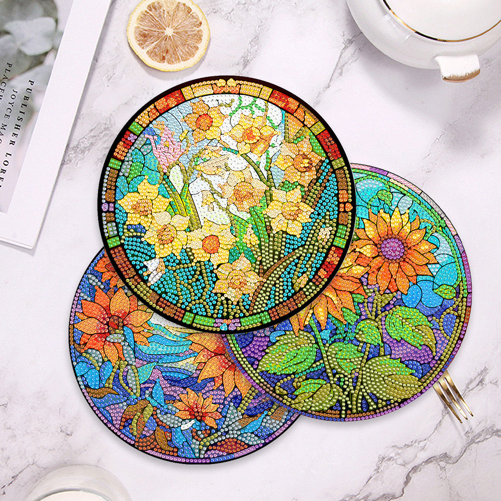 4Pcs Diamond Painting Coasters Bloom Flowers DIY Diamond Art Crafts Projects