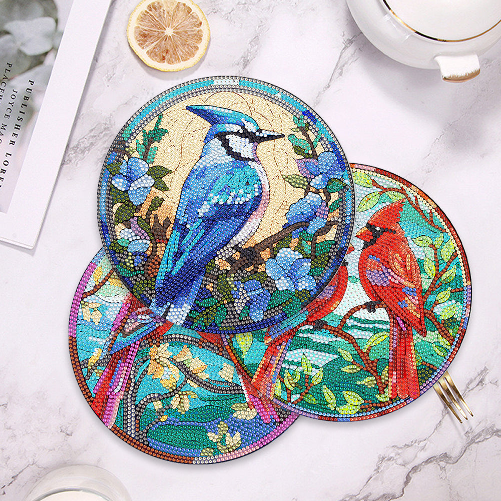 4Pcs Diamond Painting Coasters Bird In The Tree DIY Diamond Art Crafts Projects