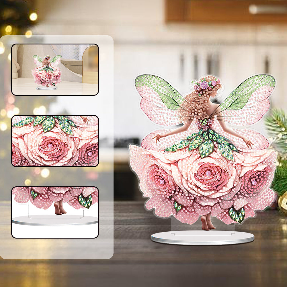 Acrylic Rose Elf 5D DIY Diamond Painting Ornaments Kit for Home Desktop Decor