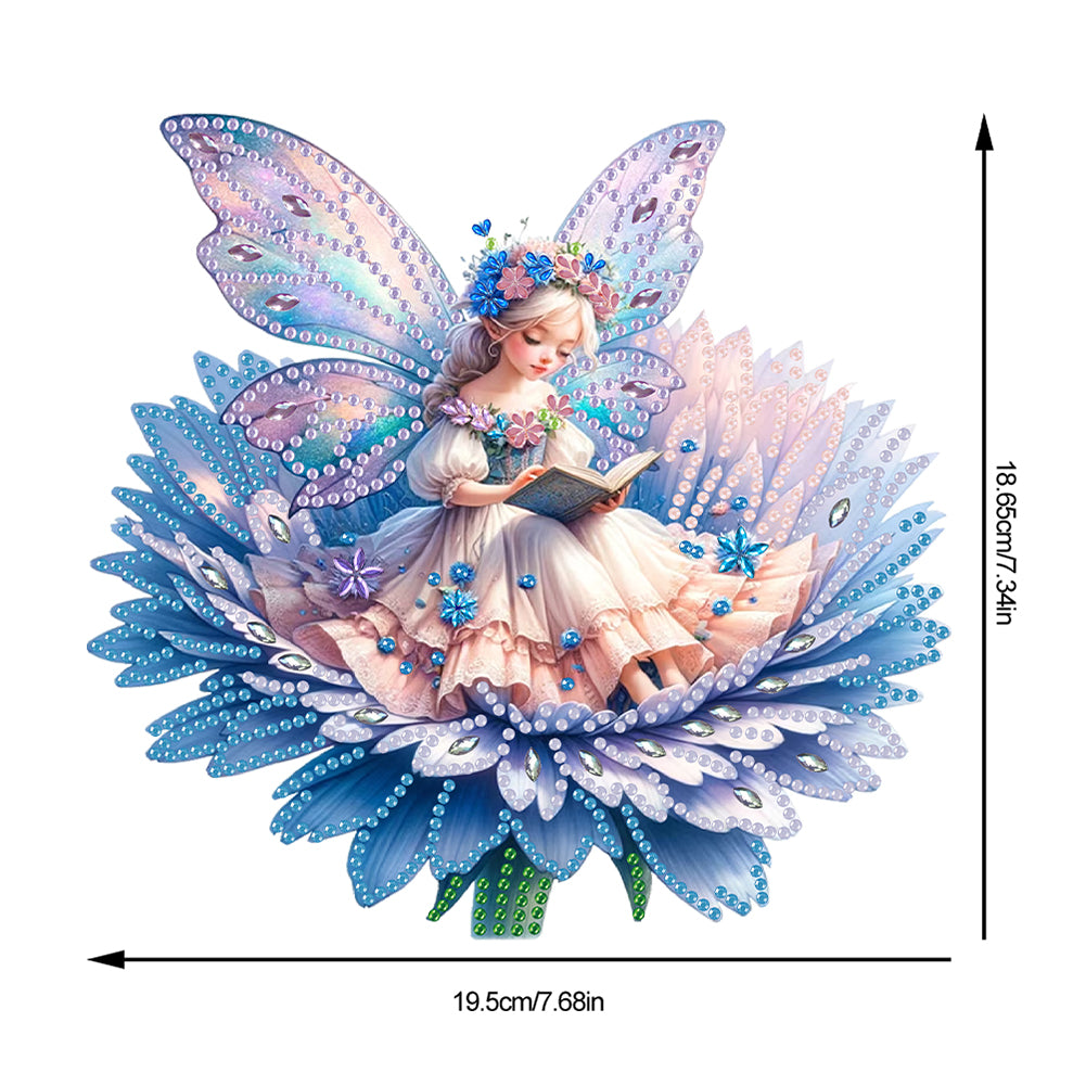 Acrylic Reading Flower Elf 5D DIY Diamond Painting Ornaments Kit for Home Decor