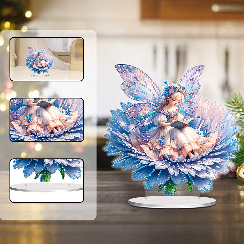 Acrylic Reading Flower Elf 5D DIY Diamond Painting Ornaments Kit for Home Decor