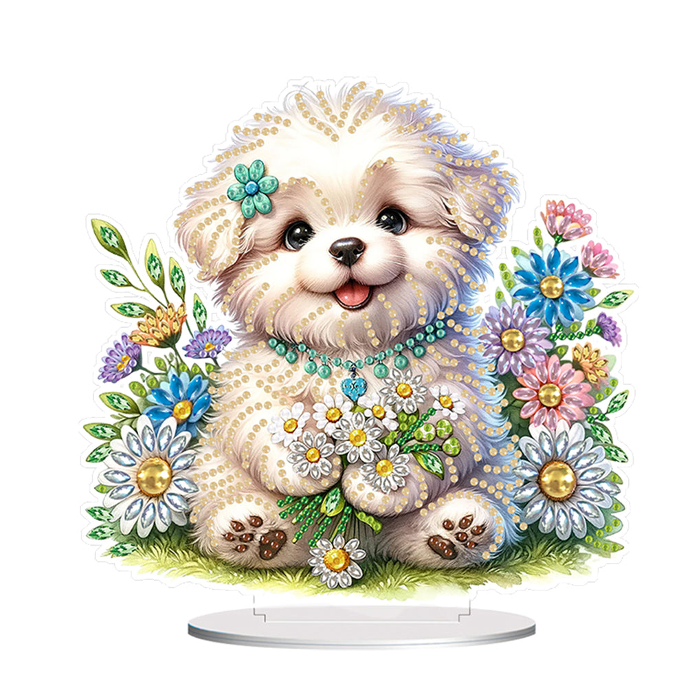 Acrylic White Puppy Table Top Diamond Painting Ornament Kits Bedroom Desk Decor