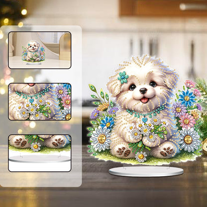 Acrylic White Puppy Table Top Diamond Painting Ornament Kits Bedroom Desk Decor