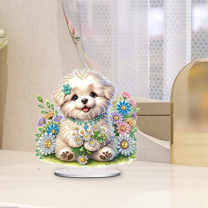 Acrylic White Puppy Table Top Diamond Painting Ornament Kits Bedroom Desk Decor