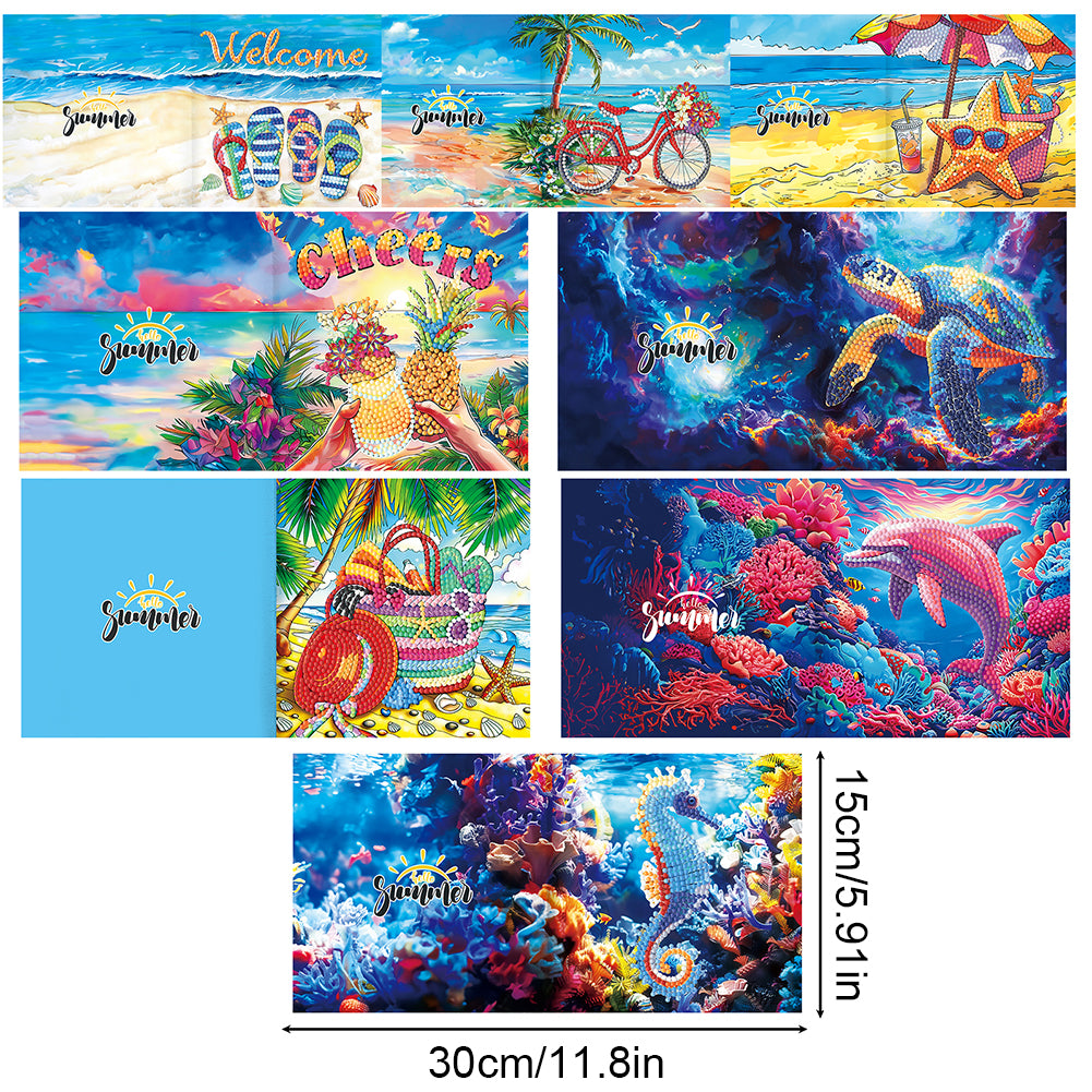8Pcs Special Shape Summer Beach Diamond Art Greeting Cards Gifts for Kids Adults