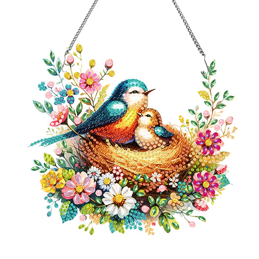 Acrylic Special Shaped Bird Family Hanging Diamond Art Kits Bedroom Decoration