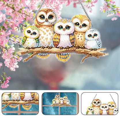 Acrylic Special Shaped Owl Family Hanging Diamond Art Kits Bedroom Decoration