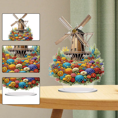 PVC Round Special Shaped Flower Windmill Diamond Painting Desktop Decorations