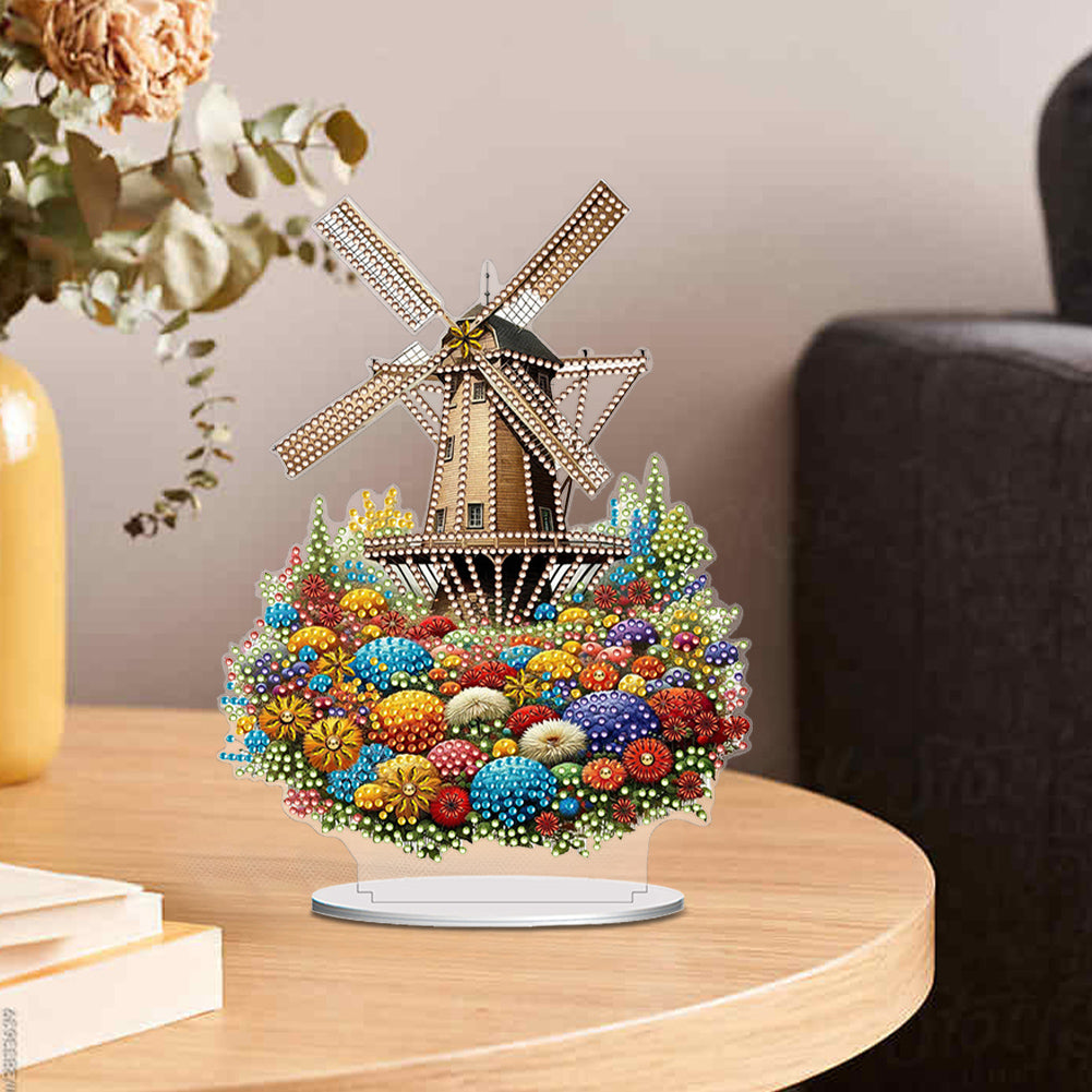 PVC Round Special Shaped Flower Windmill Diamond Painting Desktop Decorations