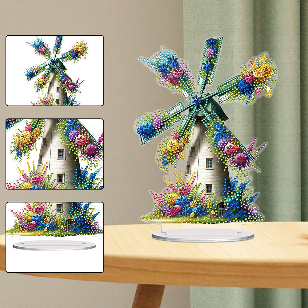 PVC Round Special Shaped Flower Windmill Diamond Painting Desktop Decorations