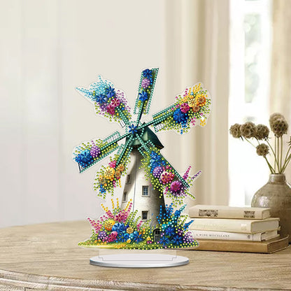 PVC Round Special Shaped Flower Windmill Diamond Painting Desktop Decorations