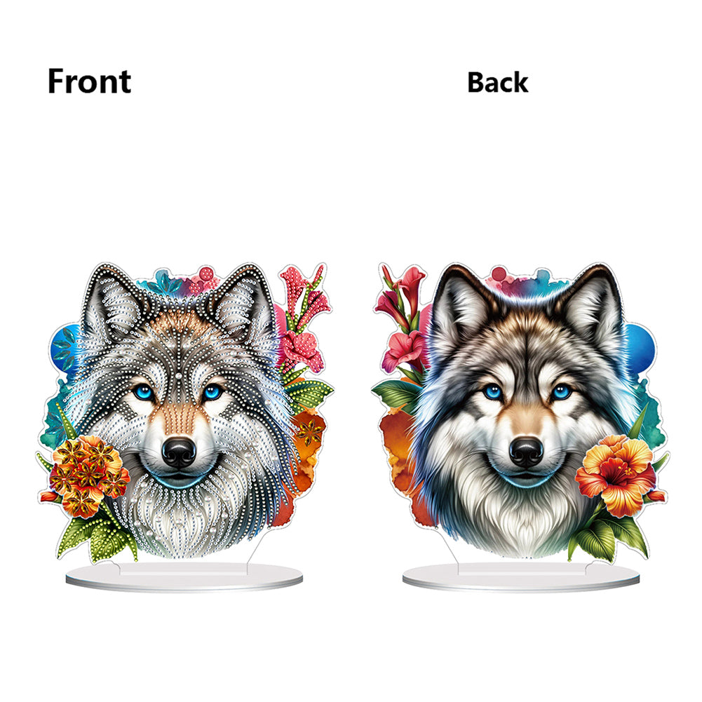 PVC Round Special Shaped Flower Wolf DIY Diamond Painting Desktop Decorations