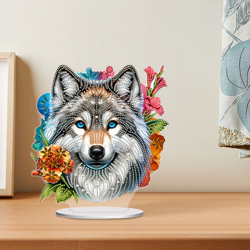 PVC Round Special Shaped Flower Wolf DIY Diamond Painting Desktop Decorations