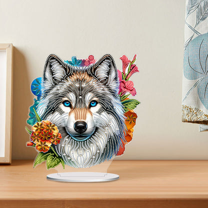 PVC Round Special Shaped Flower Wolf DIY Diamond Painting Desktop Decorations