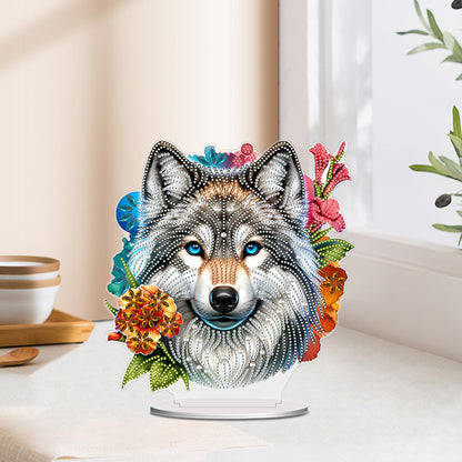 PVC Round Special Shaped Flower Wolf DIY Diamond Painting Desktop Decorations