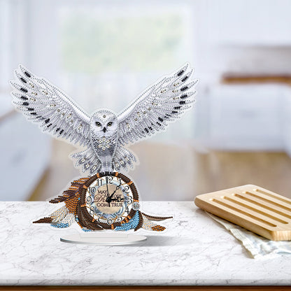 Acrylic Special Shaped White Owl 5D Diamond Painting Clock DIY Art Craft