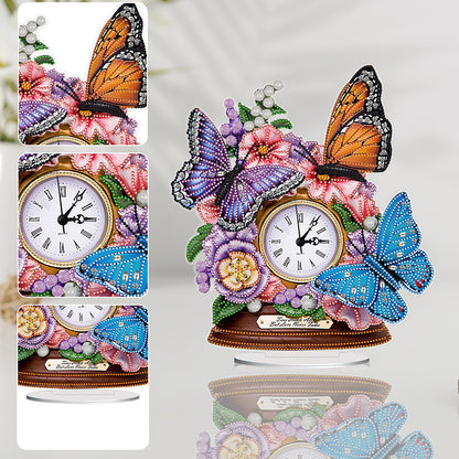 Acrylic Special Shaped Flower Butterfly 5D Diamond Painting Clock Art Craft