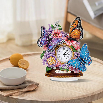 Acrylic Special Shaped Flower Butterfly 5D Diamond Painting Clock Art Craft