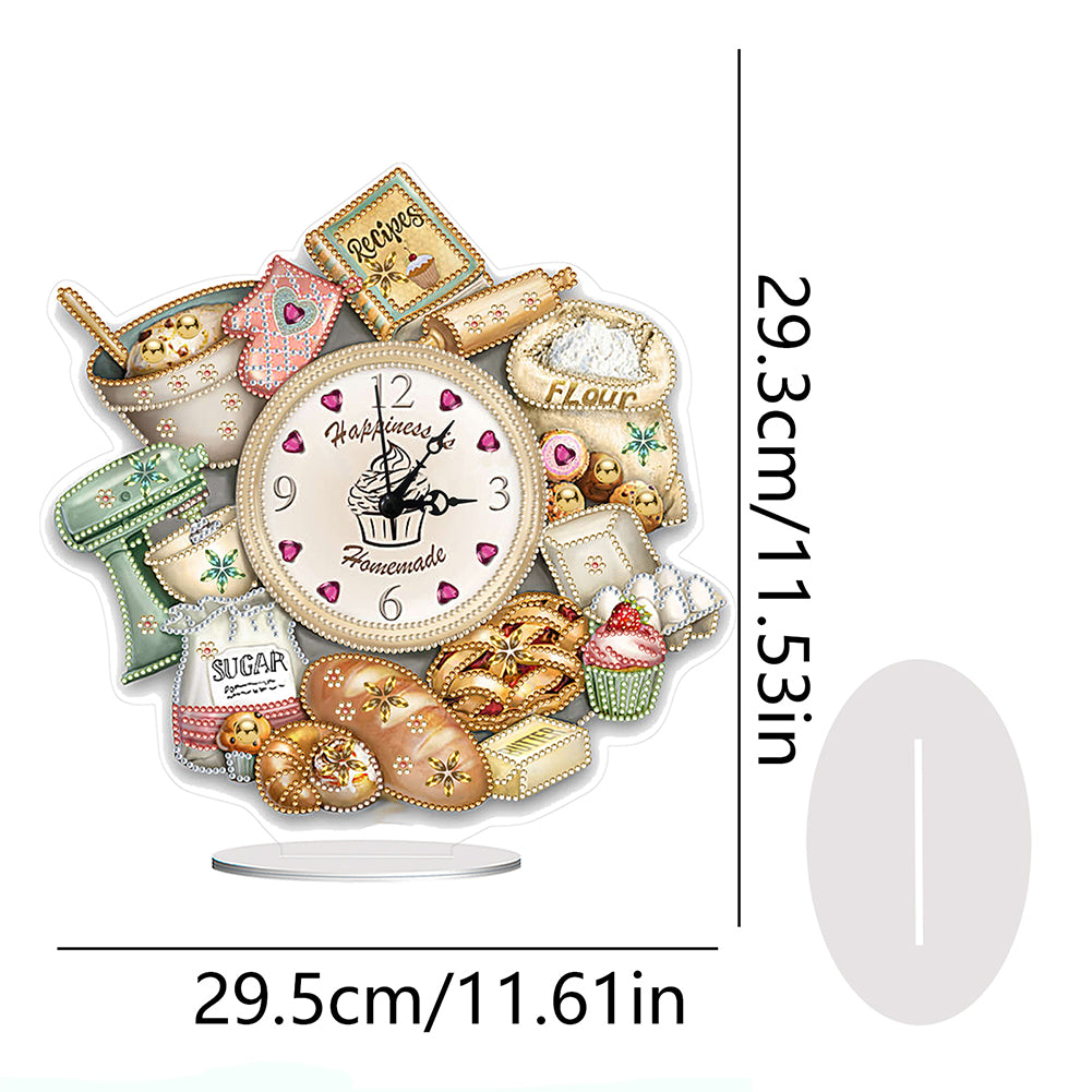 Acrylic Special Shaped Bread Food 5D Diamond Painting Clock for Room Decor