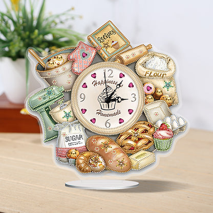 Acrylic Special Shaped Bread Food 5D Diamond Painting Clock for Room Decor