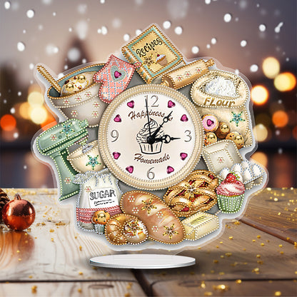 Acrylic Special Shaped Bread Food 5D Diamond Painting Clock for Room Decor