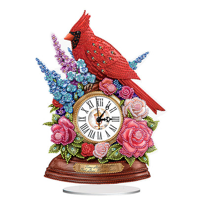 Acrylic Special Shaped Flower Sparrow 5D Diamond Painting Clock Art Craft