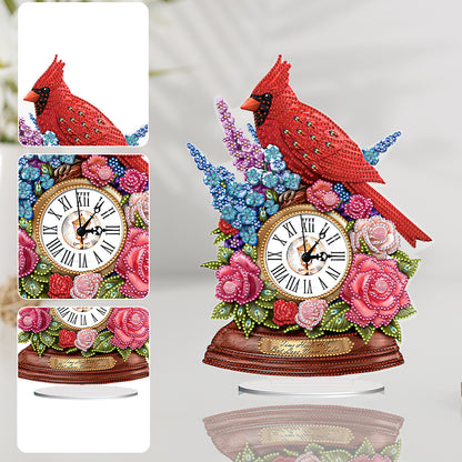 Acrylic Special Shaped Flower Sparrow 5D Diamond Painting Clock Art Craft