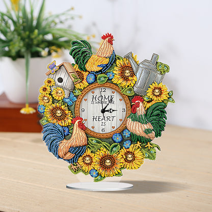 Acrylic Special Shaped Sunflower Cock 5D Diamond Painting Clock Art Craft