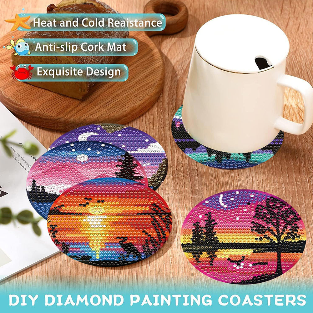 8Pcs DIY Landscape Diamond Painting Coasters with Holder for Party Decor