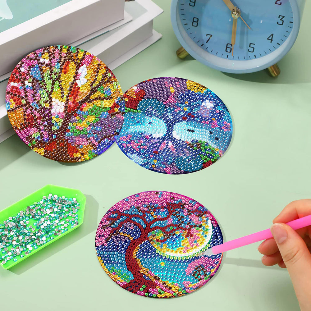 8Pcs Tree of Life Diamond Painting Coasters with Holder for Party Decor